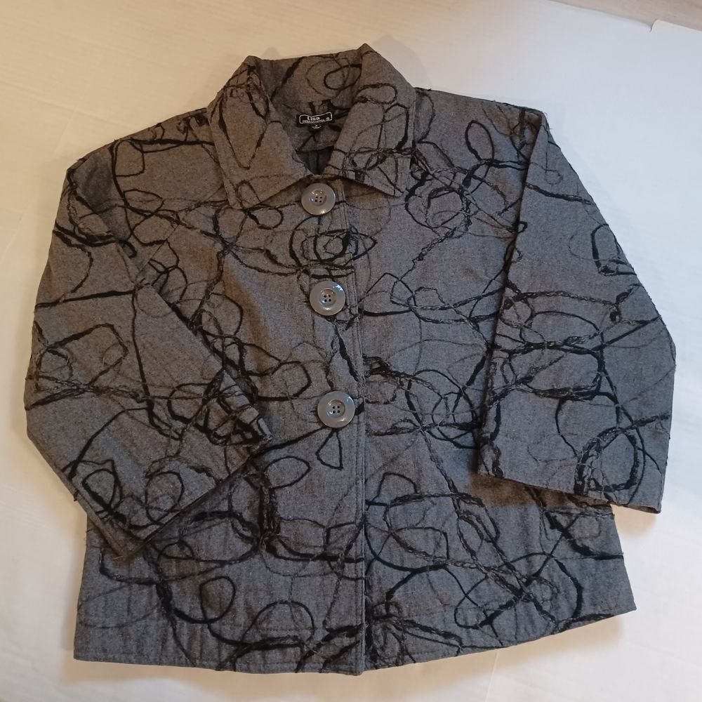 Vintage Lisa Abstract Pattern Gray and Black Blazer Small